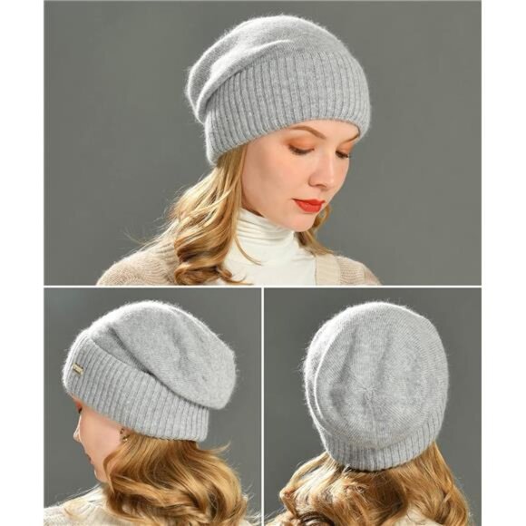 Cashmere Slouchy Beanies for Women Winter Lightweight Girls Wool Knit - Picture 6 of 6